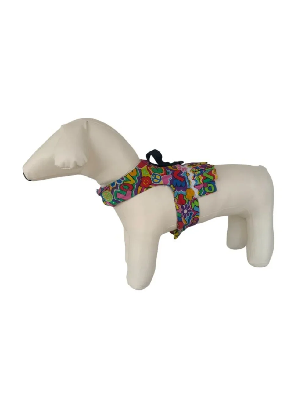 Handmade Small Dog Adjustable Dress Outfit w Harness Colorful Ruffled Floral